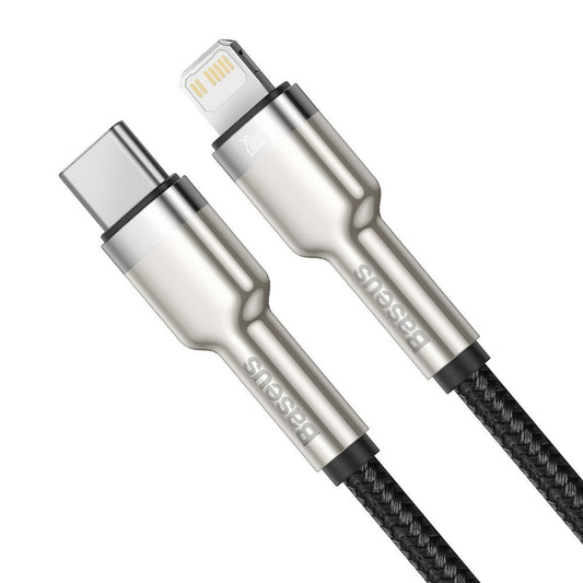 Cable de carga y datos USB-C - Lightning Baseus Cafule Metal Series, 20W, 0,25m, Negro CATLJK-01