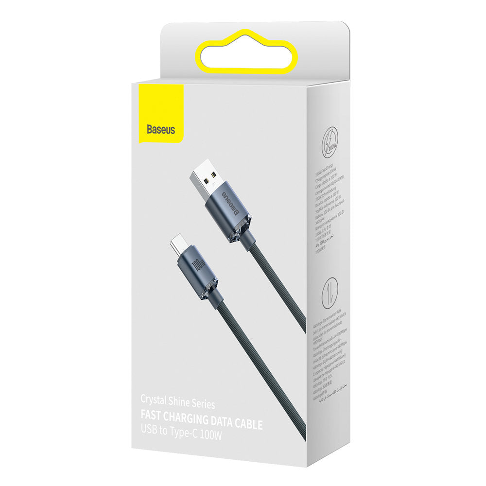USB-A a USB-C Cable de carga y datos de la serie Crystal Shine de Baseus, 100 W, 2 m, negro CAJY000501 CAJY000501