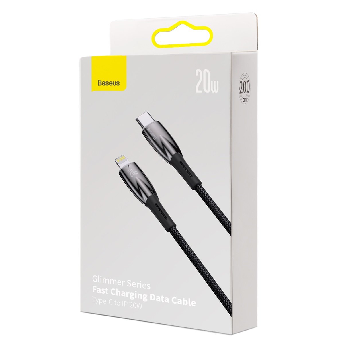 Cable de carga y datos USB-C - Lightning de la serie Glimmer de Baseus, 20 W, 2 m, negro CADH00010101