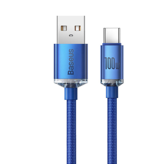 Cable de carga y datos USB-A a USB-C de la serie Crystal Shine de Baseus, 100 W, 1,2 m, azul CAJYY000403