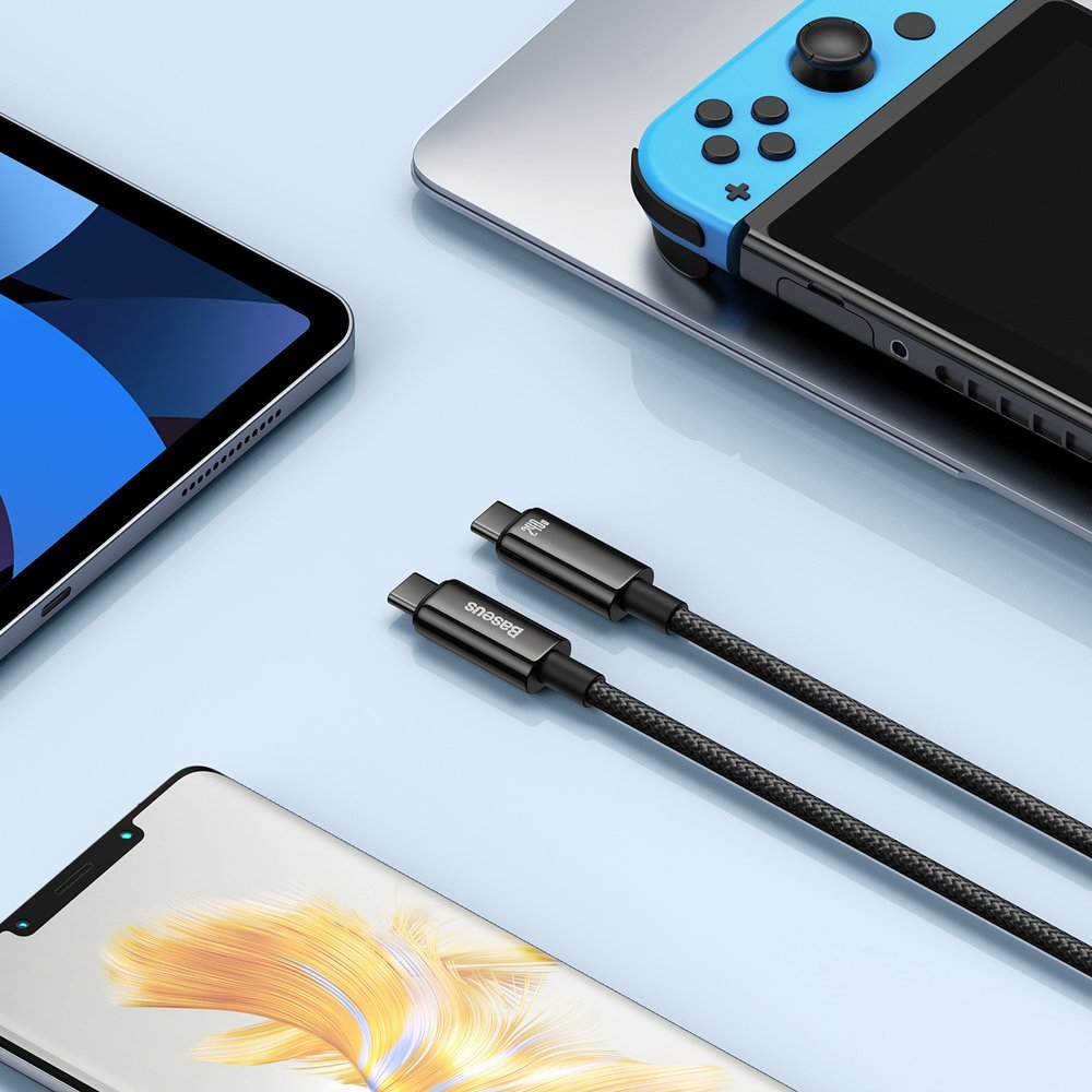 Cable de carga y datos USB-C - USB-C Baseus Tungsten Gold, 240W, 2m, Negro CAWJ04010101