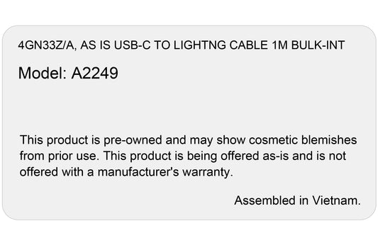 Cable de datos y carga USB-C - Apple Lightning, 96 W, 1 m, blanco, tal cual 4GN33Z/A