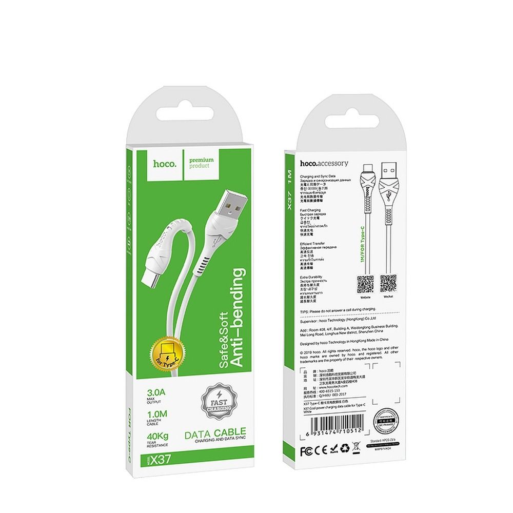 Cable de Datos y Carga USB-A - USB-C HOCO X37, 18W, 1m, Blanco