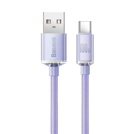 Cable de carga y datos USB-A a USB-C de la serie Crystal Shine de Baseus, 100 W, 1,2 m, morado CAJY000405