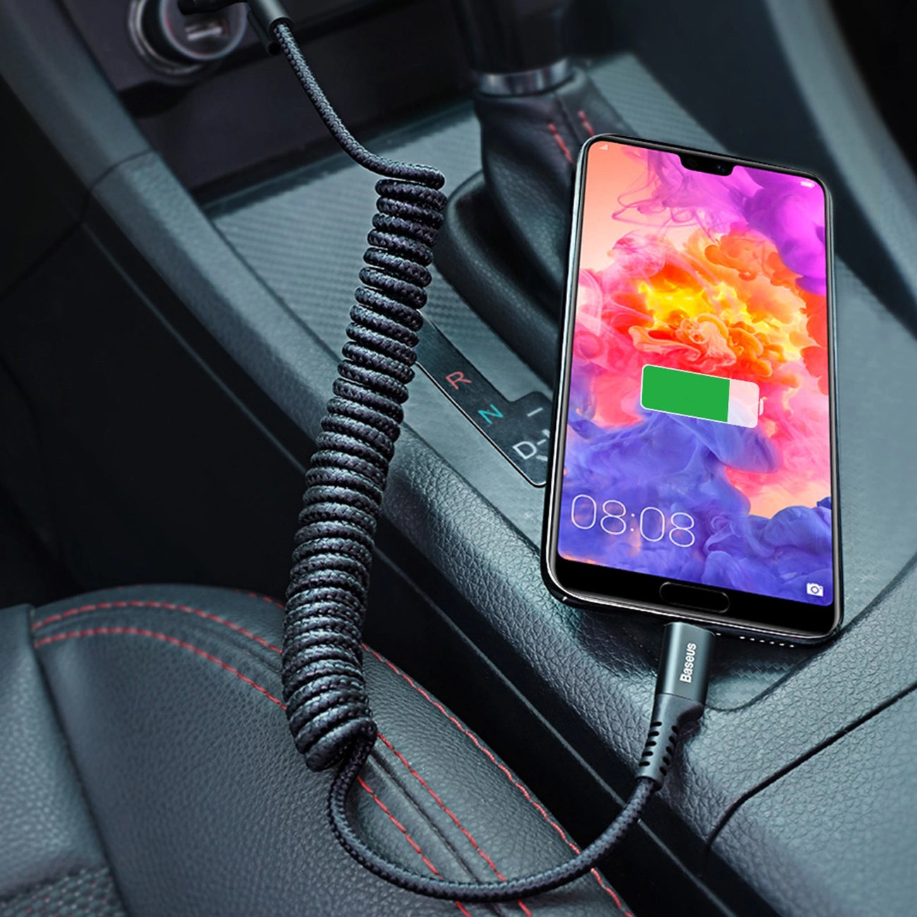 Cable de datos y carga USB-A - USB-C Baseus Fish Eye Spring, 18W, 1m, Negro CATSR-01 CATSR-01