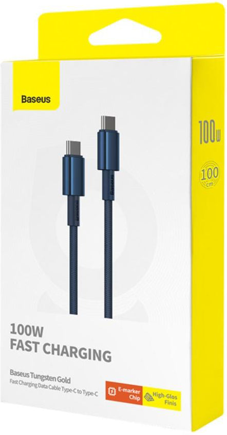 Cable de Datos y Carga USB-C - USB-C Baseus Tungsten Gold, 100W, 1m, Azul Marino P10319800321-03