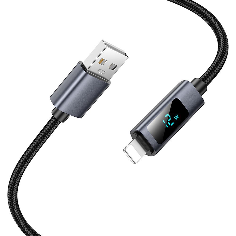 Cable de Datos y Carga USB-A - Lightning HOCO Display X112, 18W, 1m, Negro