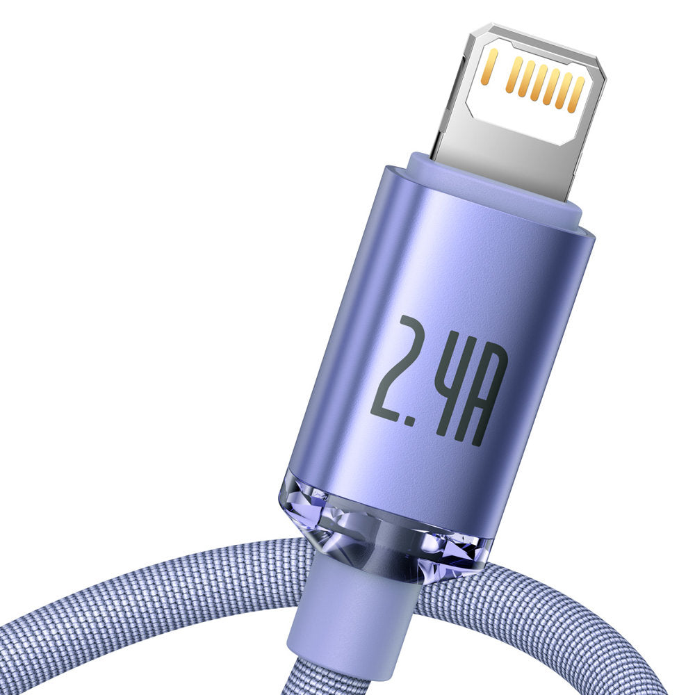 Cable de Datos y Carga USB-A - Lightning Baseus Crystal Shine Series, 18W, 2m, Morado CAJY000105