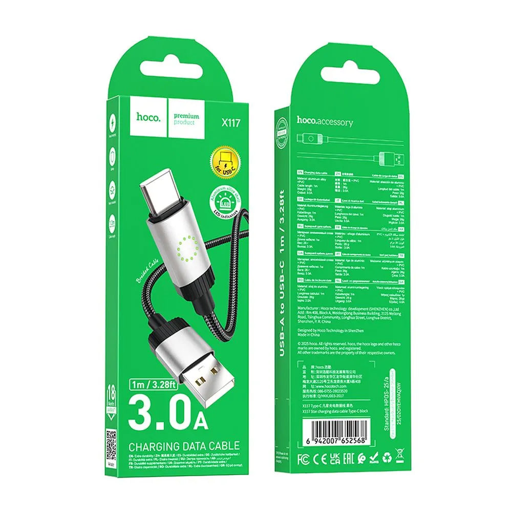 Cable de Datos y Carga USB-A - USB-C HOCO X117, 60W, 1m, Negro