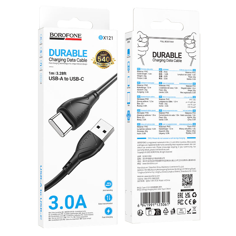 Cable de Datos y Carga USB-A - USB-C Borofone BX121 Energy, 18W, 1m, Negro