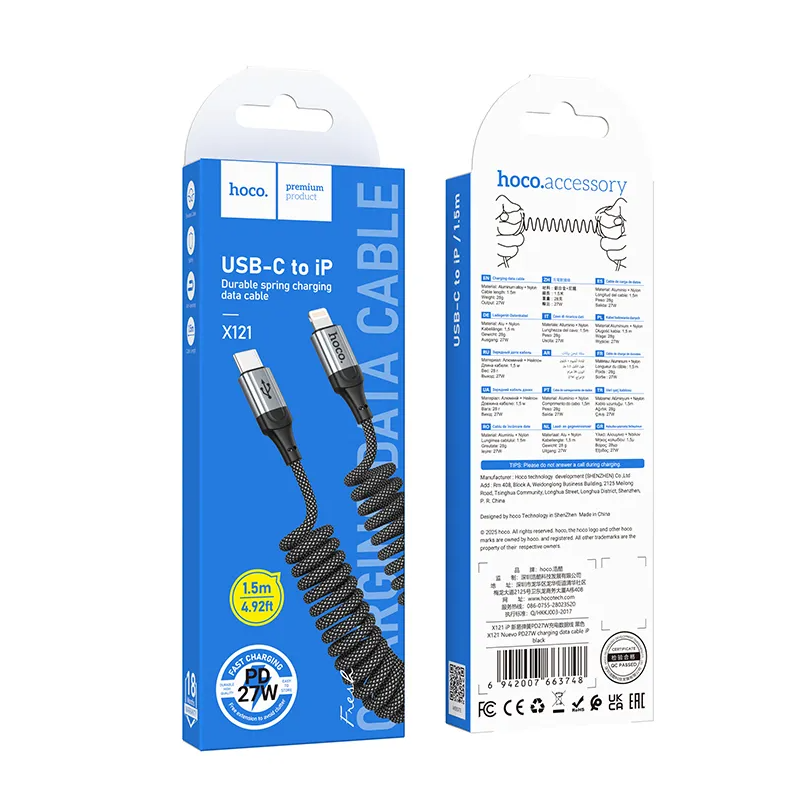 Cable de Datos y Carga USB-C - Lightning HOCO X121, 27W, 1.5m, Negro