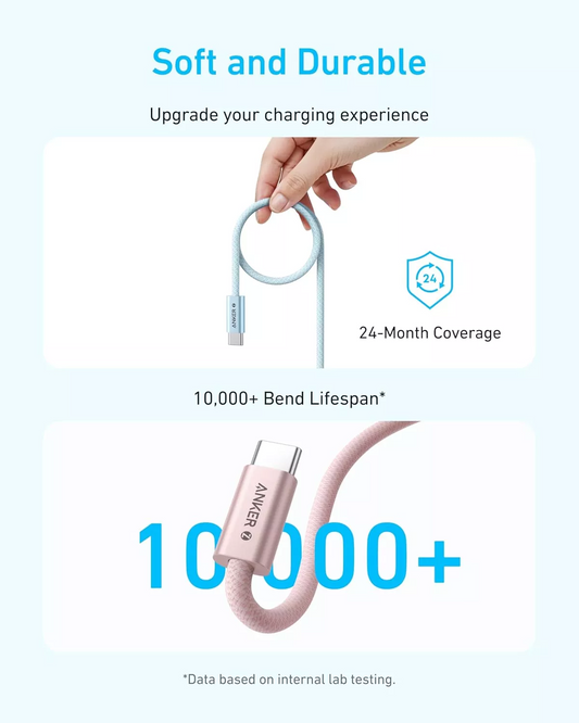 Cable de Datos y Carga USB-C - USB-C Anker Zolo, 240W, 1.8m, Blanco A8060H22
