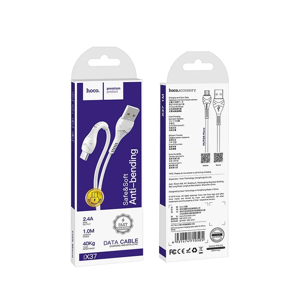 Cable de Datos y Carga USB-A - microUSB HOCO X37, 18W, 1m, Blanco