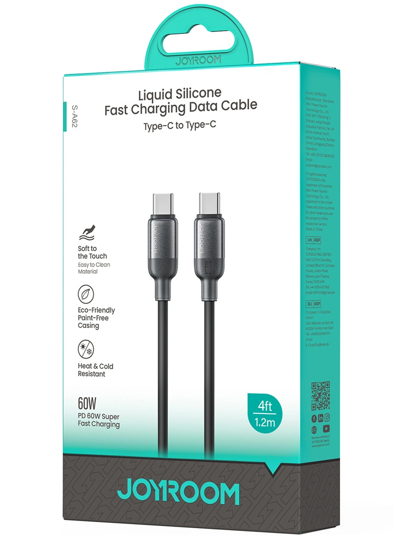 Cable de Datos y Carga USB-C - USB-C Joyroom S-A62 Lively, 60W, 1.2m, Negro