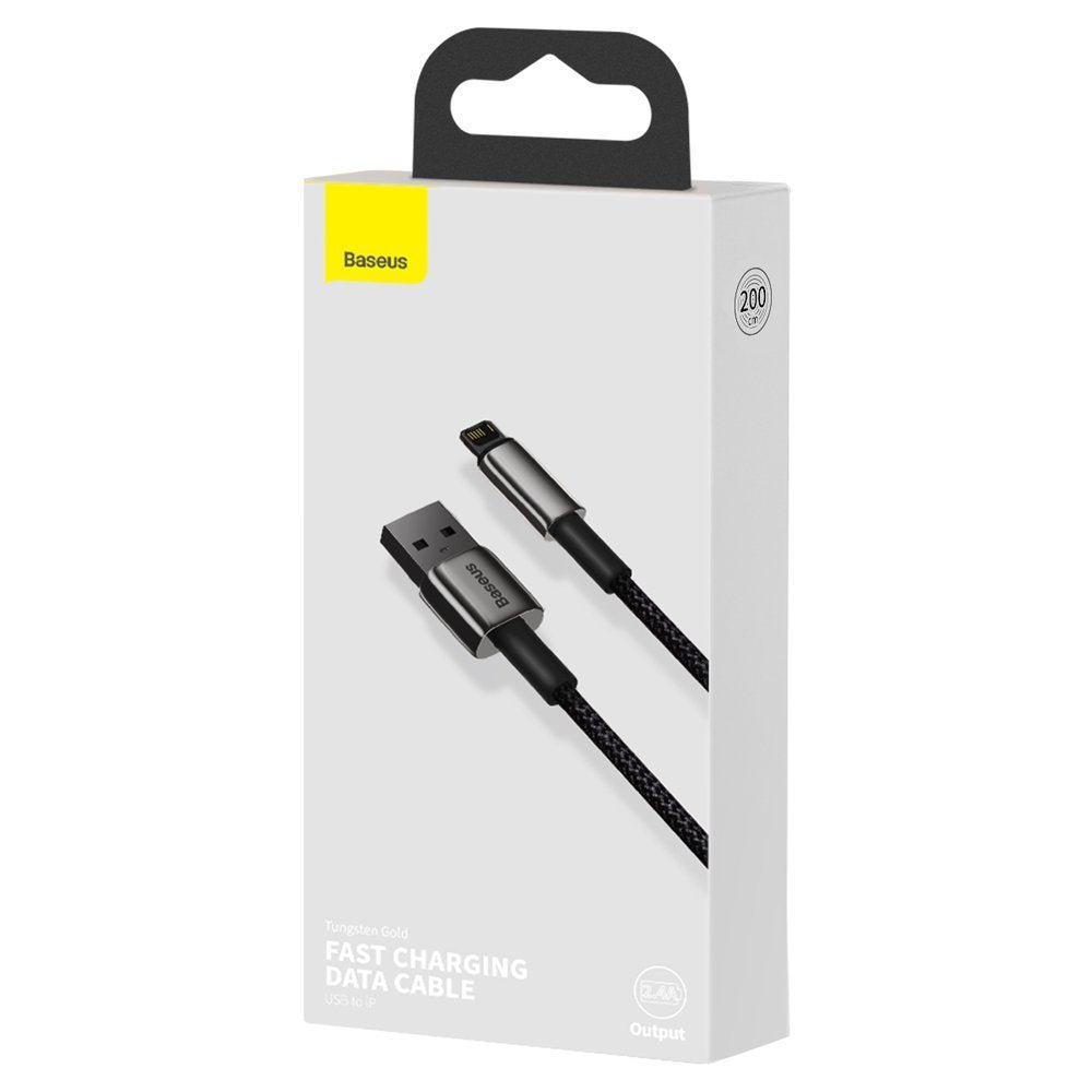 Cable de carga y datos USB a Lightning de Baseus Tungsten Gold, 2 m, 2,4 A, negro CALWJ-A01
