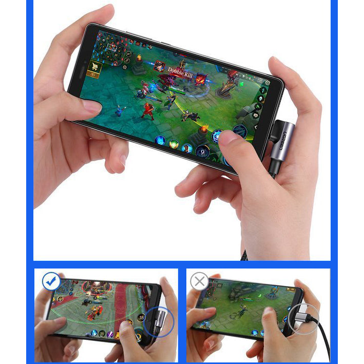 Cable de carga y datos USB-A a USB-C UGREEN US284 en ángulo, 60W, 1m, gris