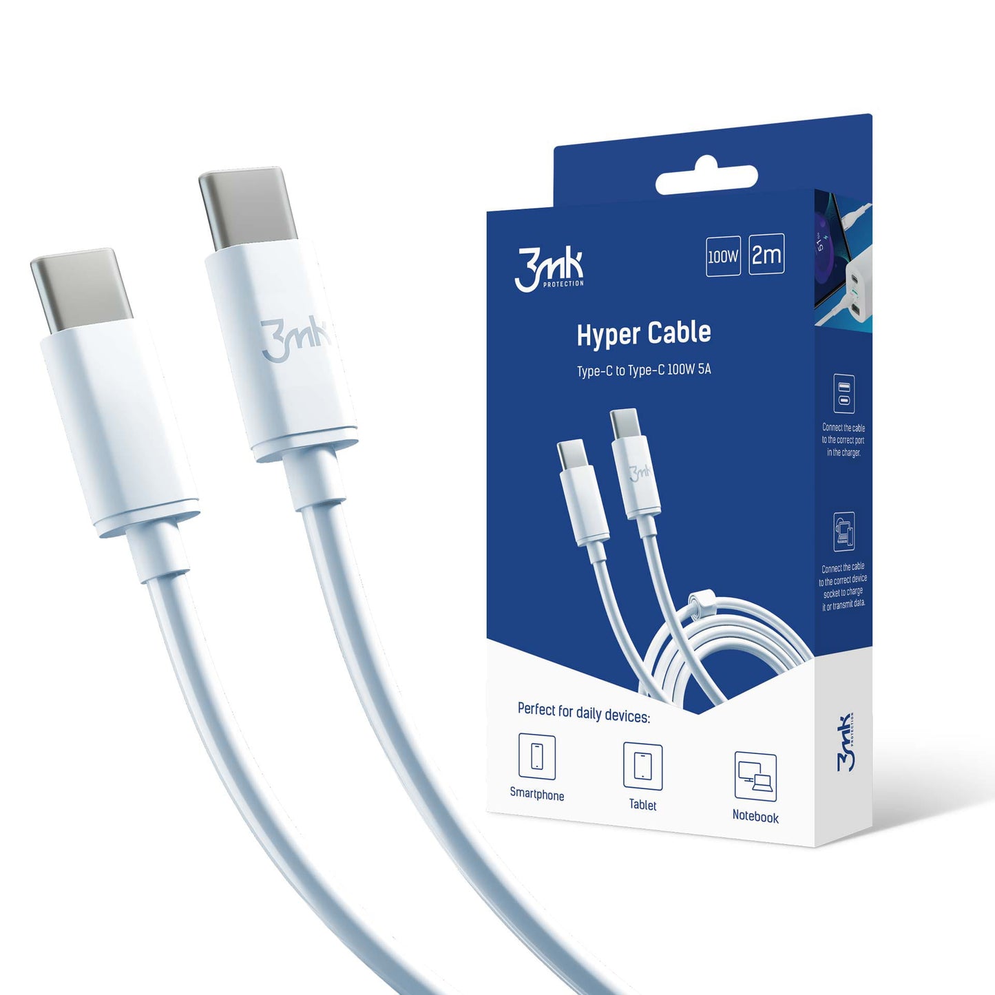 Cable de Datos y Carga USB-C - USB-C 3MK Hyper, 100W, 2m, Blanco