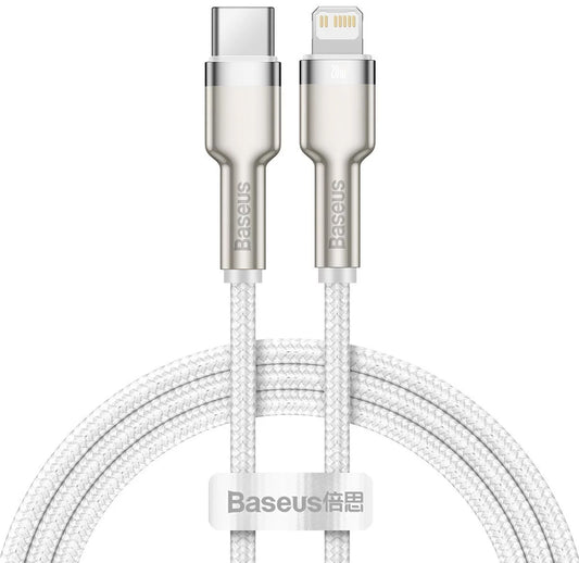 Cable de Datos y Carga USB-C - Lightning Baseus Cafule Metal Series, 20W, 2m, Blanco CATLJK-B02