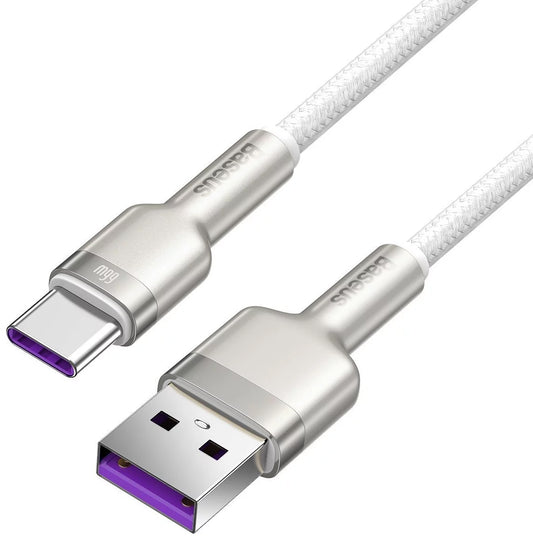 Cable de datos y carga USB-A a USB-C Baseus Cafule Metal Series, 66W, 1m, Blanco CAKF000102
