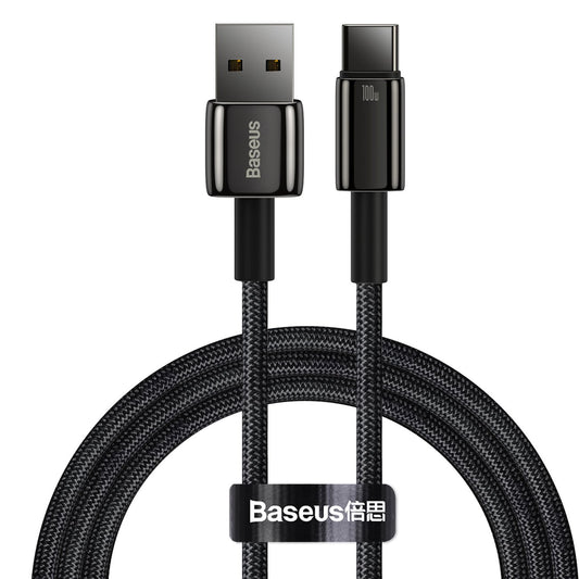 Data and Charging Cable USB-A - USB-C Baseus Tungsten Tungsten Gold, 100W, 1m, Black CAWJ000001