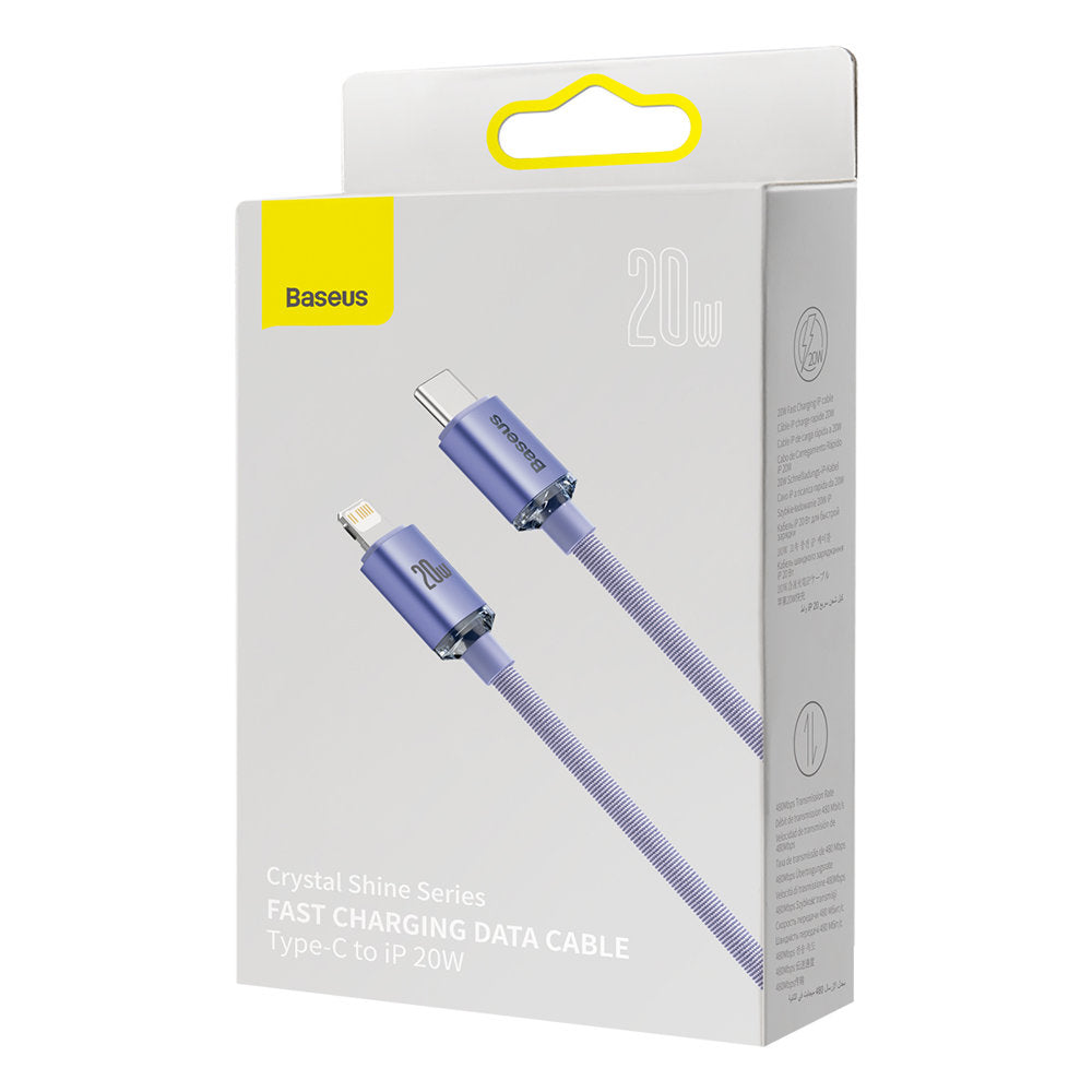 Cable de Datos y Carga USB-C - Lightning Baseus Crystal Shine Series, 20W, 2m, Púrpura CAJY000305