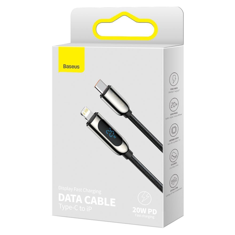 Cable de datos y carga USB-C - Lightning Baseus Display Carga rápida, 20W, 2m, Negro CATLSK-A01
