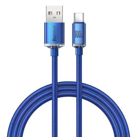 Cable de carga y datos USB-A a USB-C de la serie Crystal Shine de Baseus, 100 W, 1,2 m, azul CAJYY000403