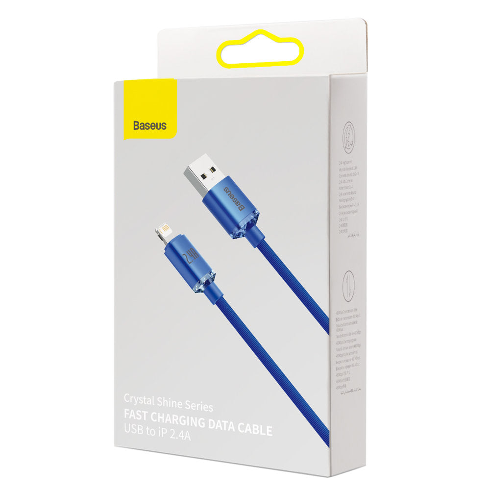 Cable de Datos y Carga USB-A - Lightning Baseus Crystal Shine Series, 18W, 1.2m, Azul CAJY000003