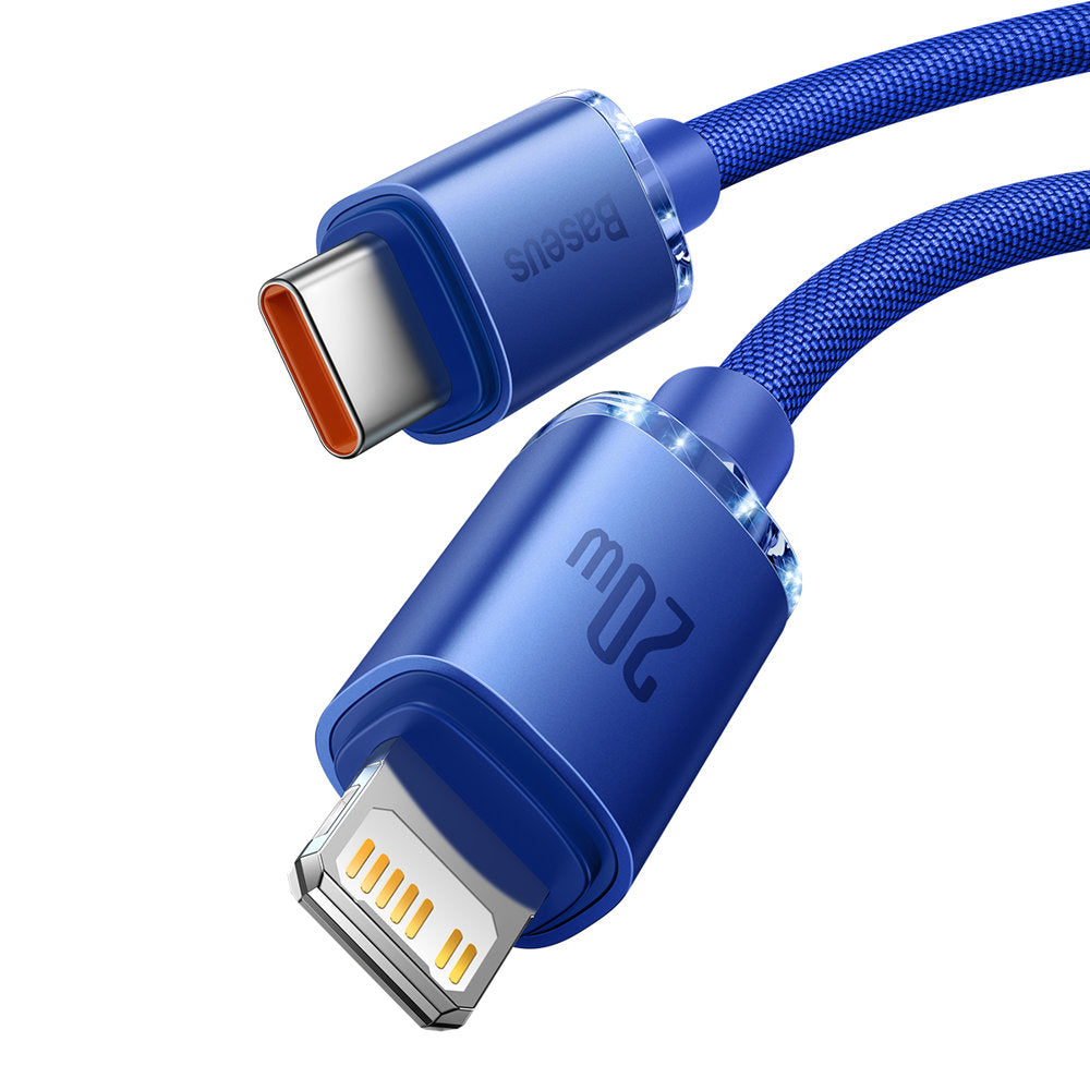 Cable de carga y datos USB-C - Lightning de la serie Crystal Shine de Baseus, 20 W, 2 m, azul CAJY000303