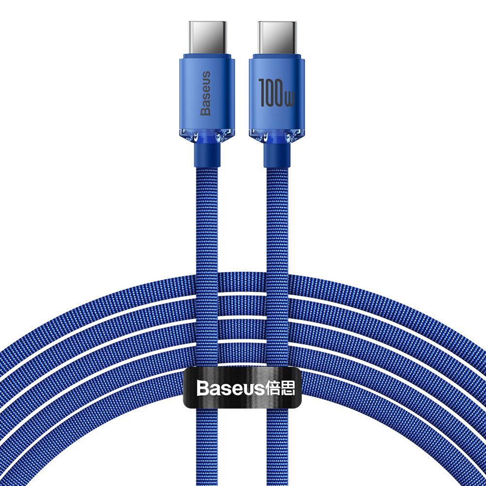 Cable de carga y datos USB-C - USB-C Serie Crystal Shine de Baseus, 100 W, 2 m, azul CAJY000703