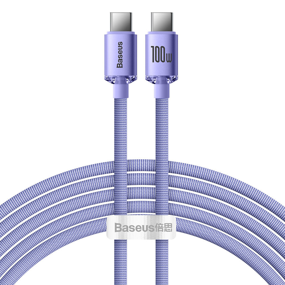 Cable de carga y datos USB-C - USB-C Serie Crystal Shine de Baseus, 100 W, 2 m, morado CAJY000705