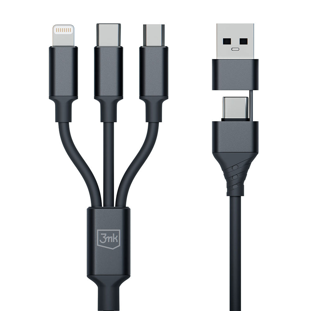 Cable de Carga USB-A / USB-C - Lightning / microUSB / USB-C 3MK Hyper 3in1, 12W, 1.5m, Negro