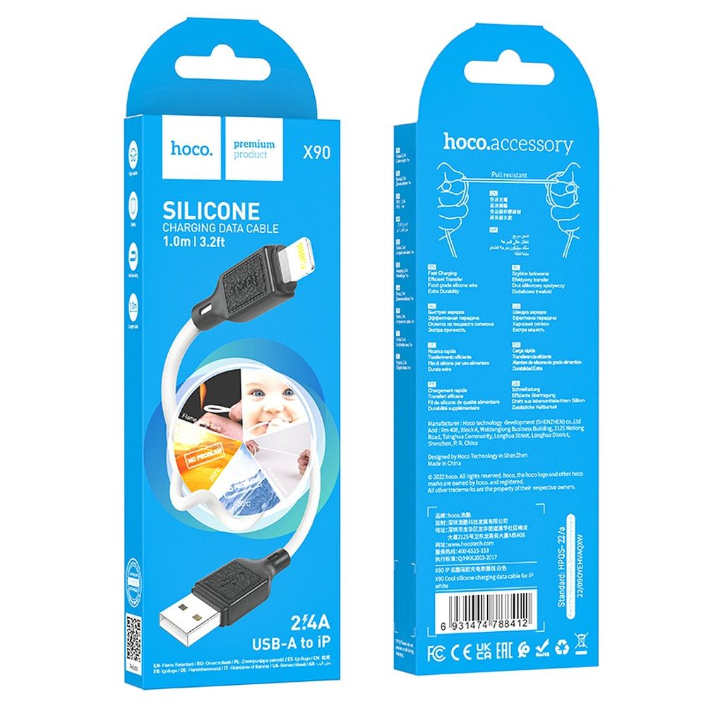 Cable de Datos y Carga USB-A - Lightning HOCO X90, 18W, 1m, Blanco