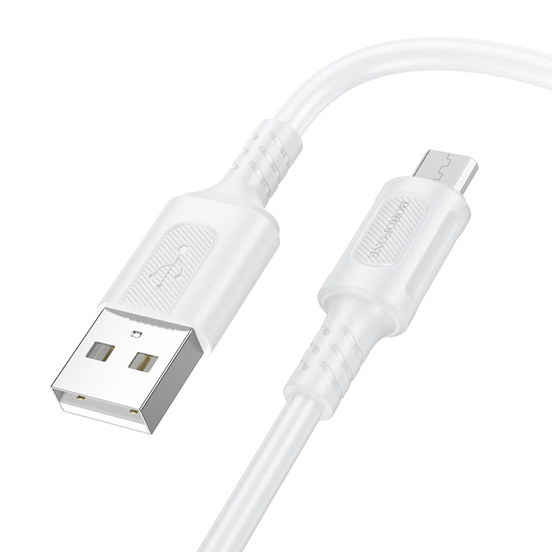 Cable de datos y carga USB-A - microUSB Borofone BX111 Feliz, 18W, 1m, Blanco