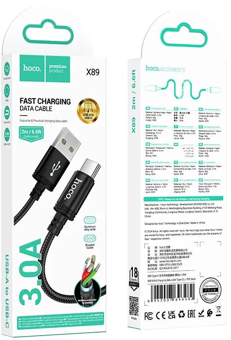 Cable de Datos y Carga USB-A - USB-C HOCO X89, 18W, 2m, Negro