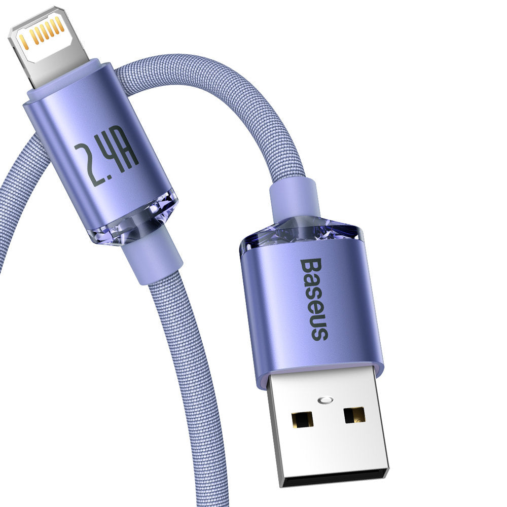 Cable de Datos y Carga USB-A - Lightning Baseus Crystal Shine Series, 18W, 2m, Morado CAJY000105