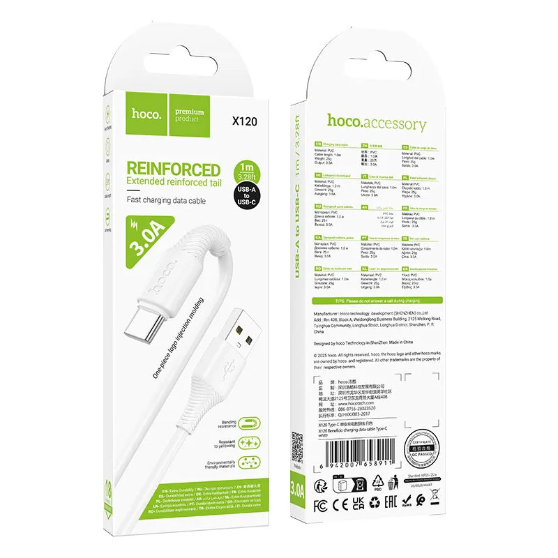 Cable de Datos y Carga USB-A - USB-C HOCO X120, 60W, 1m, Blanco