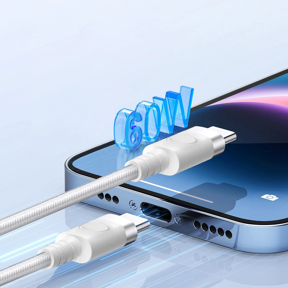 Cable de Datos y Carga USB-C - USB-C Orico CDX, 60W, 1m, Blanco