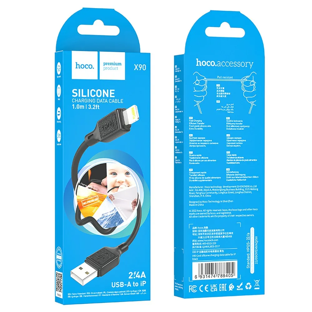 HOCO X90 USB-A - microUSB Cable de datos y carga HOCO X90, 18W, 1m, Negro