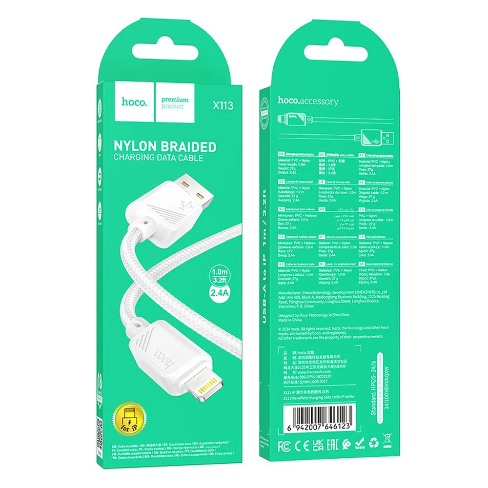 Cable de Datos y Carga USB-A - Lightning HOCO X113, 18W, 1m, Blanco
