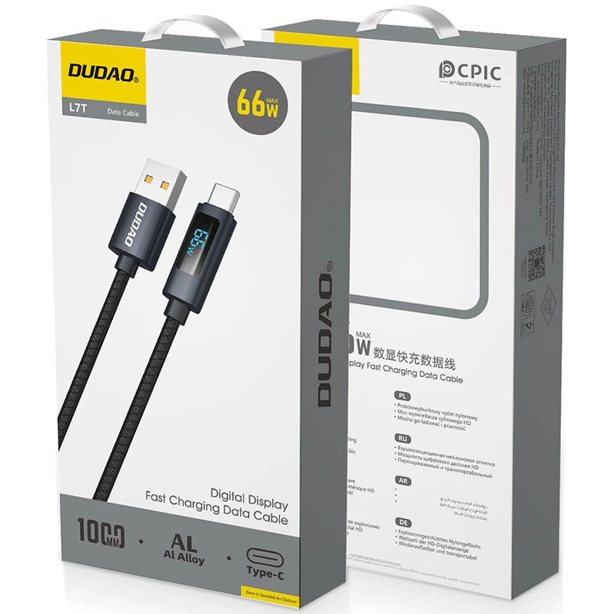 Cable de Datos y Carga USB-A - USB-C Dudao L7T Display, 66W, 1m, Negro