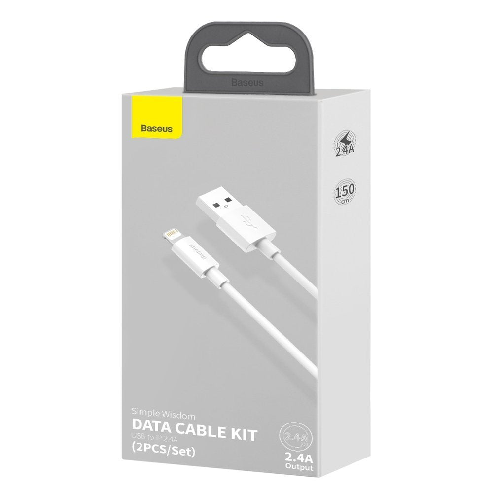 Cable de Datos y Carga USB-A - Lightning Baseus Simple Wisdom, 18W, 1.5m, Set 2 piezas, Blanco TZCALZJ-02