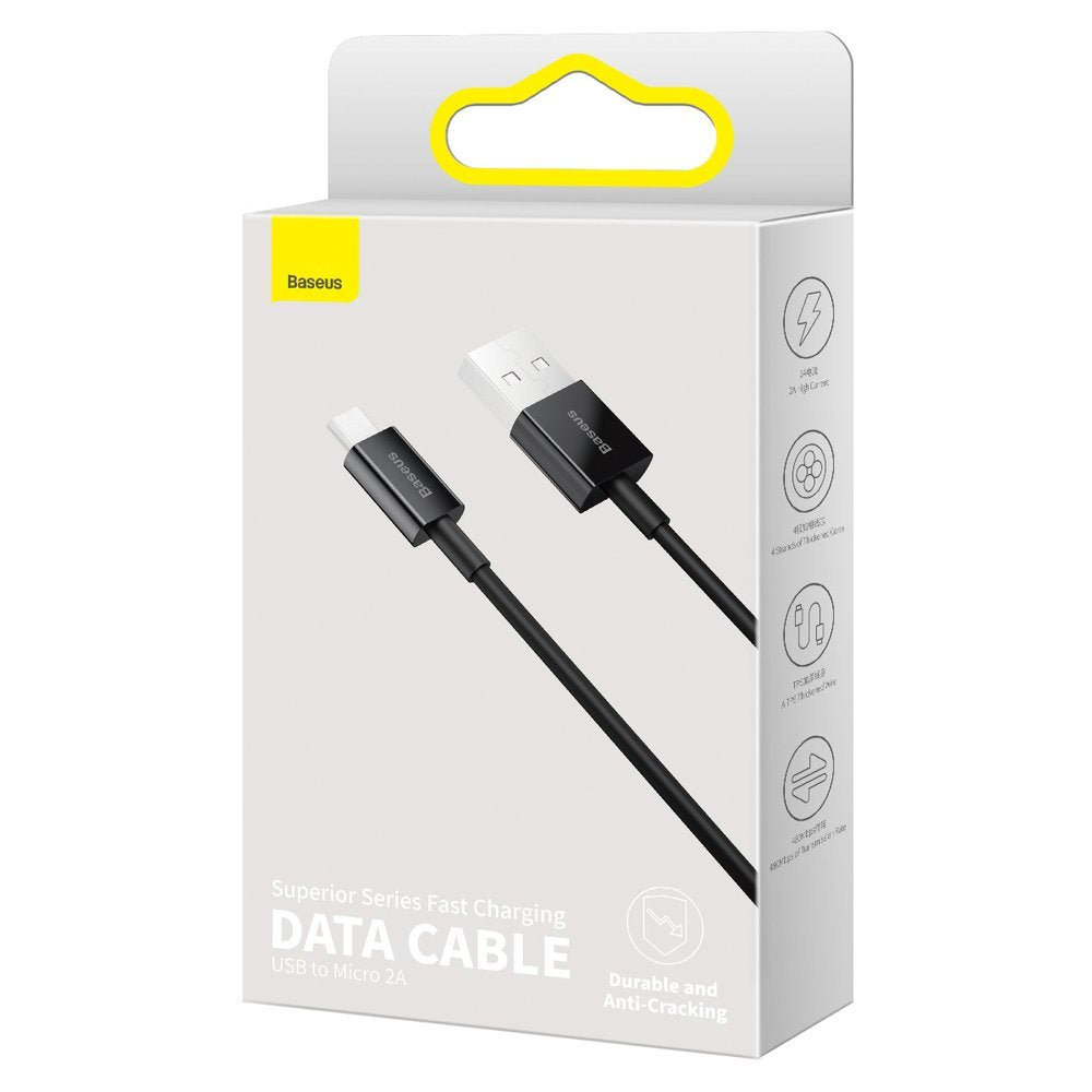Cable de Datos y Carga USB-A - microUSB Baseus Superior Series, 18W, 2m, Negro CAMYS-A01