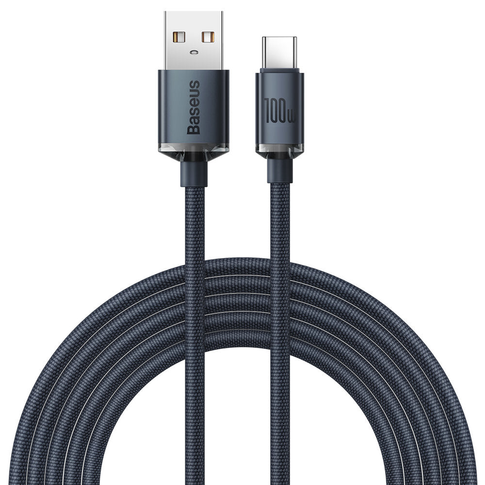 USB-A a USB-C Cable de carga y datos de la serie Crystal Shine de Baseus, 100 W, 2 m, negro CAJY000501 CAJY000501