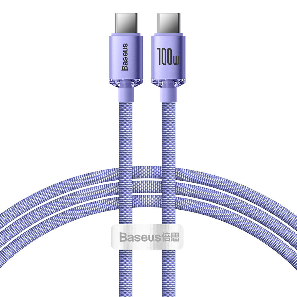 Cable de carga y datos USB-C - USB-C Serie Crystal Shine de Baseus, 100 W, 1,2 m, morado CAJY000605