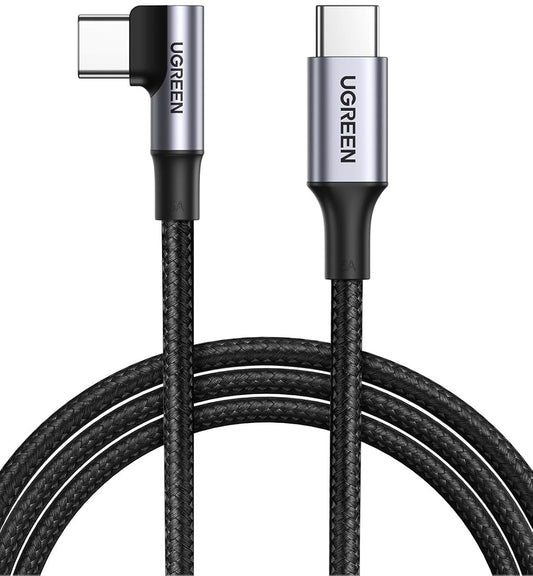 Cable de carga y datos USB-C - USB-C UGREEN US334 Angled, 100W, 1m, Negro