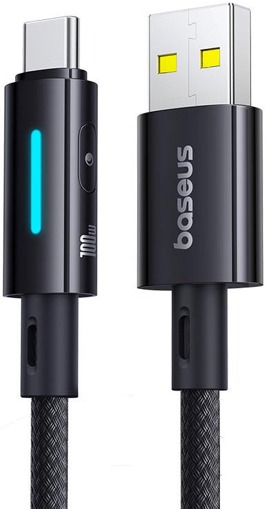 Cable de Datos y Carga USB-A - USB-C Baseus Lit Button Control, 100W, 1m, Negro P10379002121-00