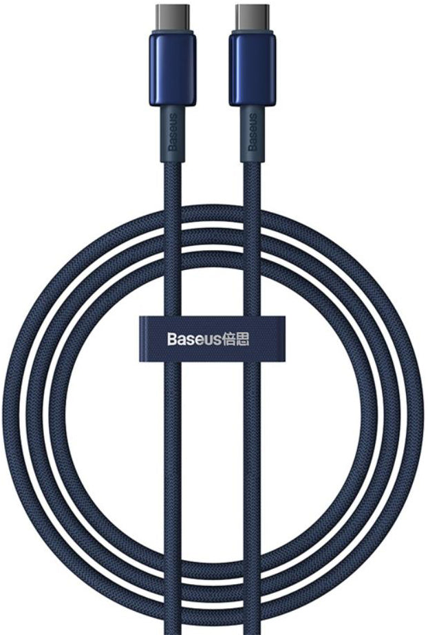 Cable de Datos y Carga USB-C - USB-C Baseus Tungsten Gold, 100W, 1m, Azul Marino P10319800321-03