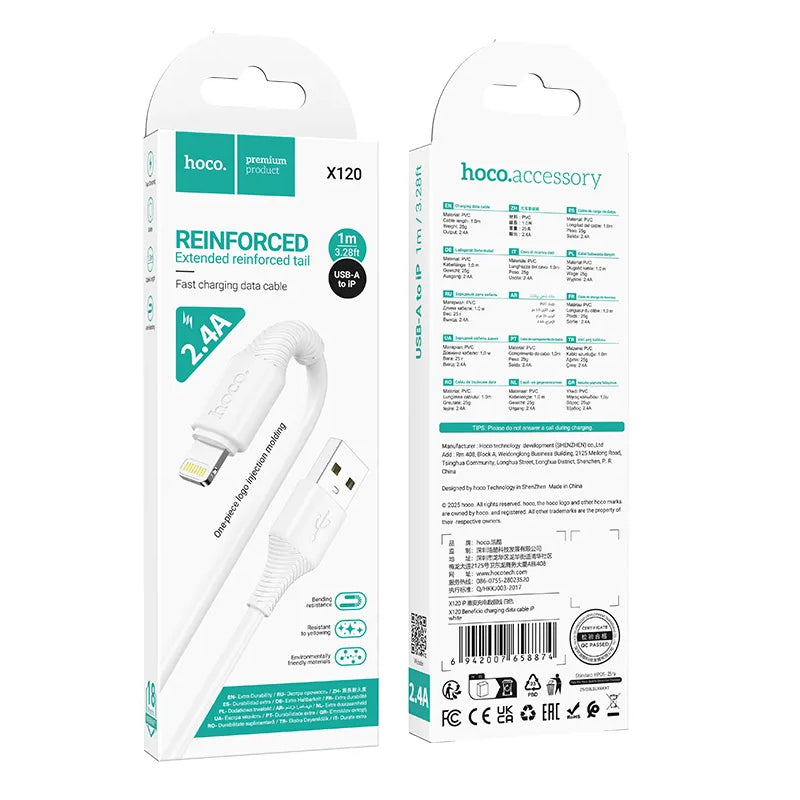 Cable de Datos y Carga USB-C - Lightning HOCO X120, 20W, 1m, Blanco