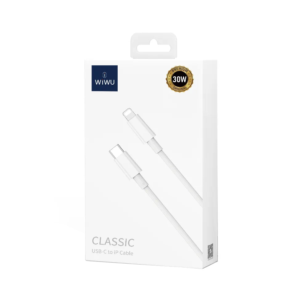 Cable de Datos y Carga USB-C - Lightning WiWu Wi-C008, 30W, 1.2m, Blanco